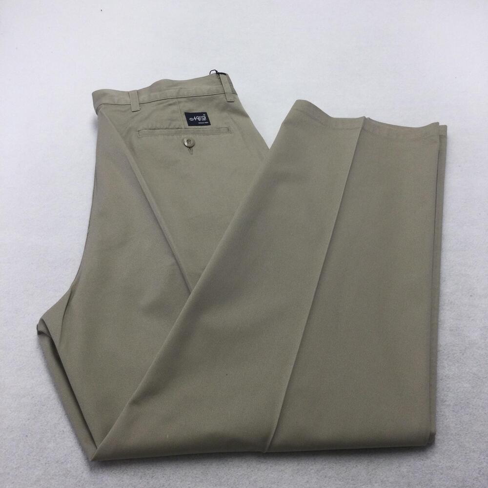 NCQ Pants Mens 38x32 Beige Khakis Pleated Straight Leg Dress Workwear Casual